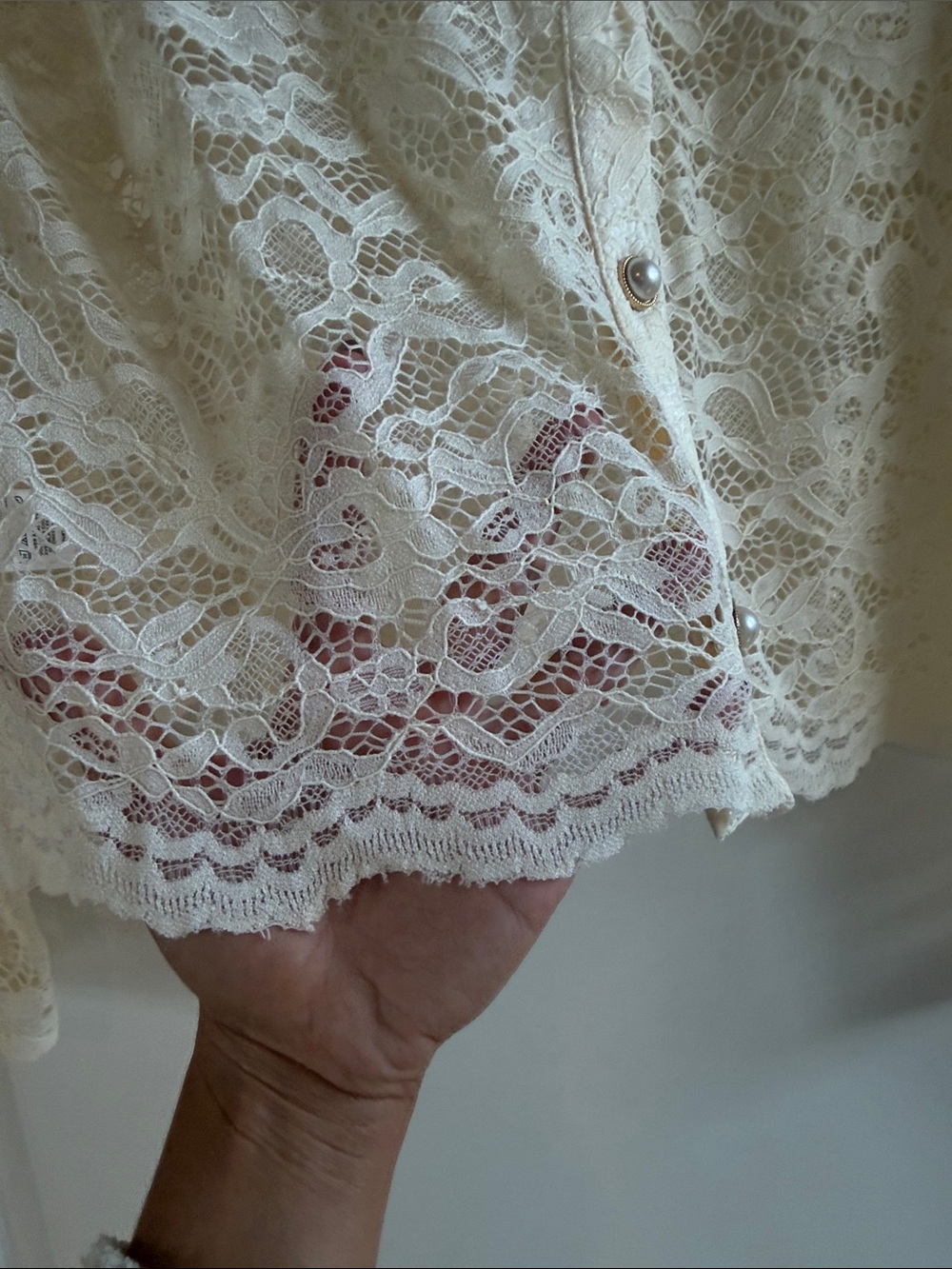 LOFT Ivory Lace Pearl-Button Cardigan - Picture 3 of 5